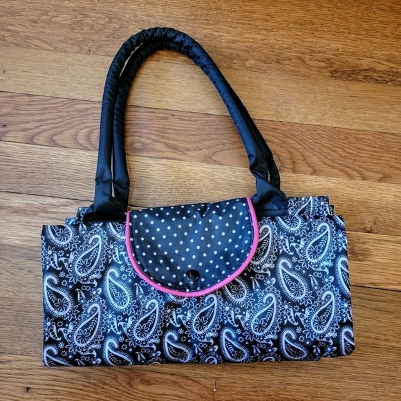 The Pampered Chef Large Tote Foldable Black Pink - Picture 2 of 14